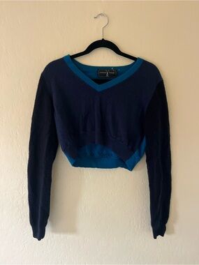 American Vintage Teal-Trim Navy V-Neck Sweater